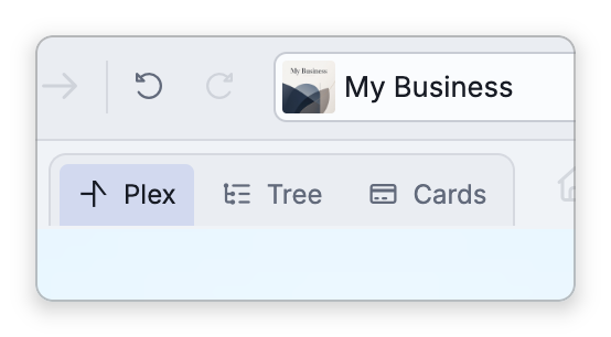 The Navigation Mode buttons in the brain toolbar: Plex, Tree and Cards, with Plex chosen