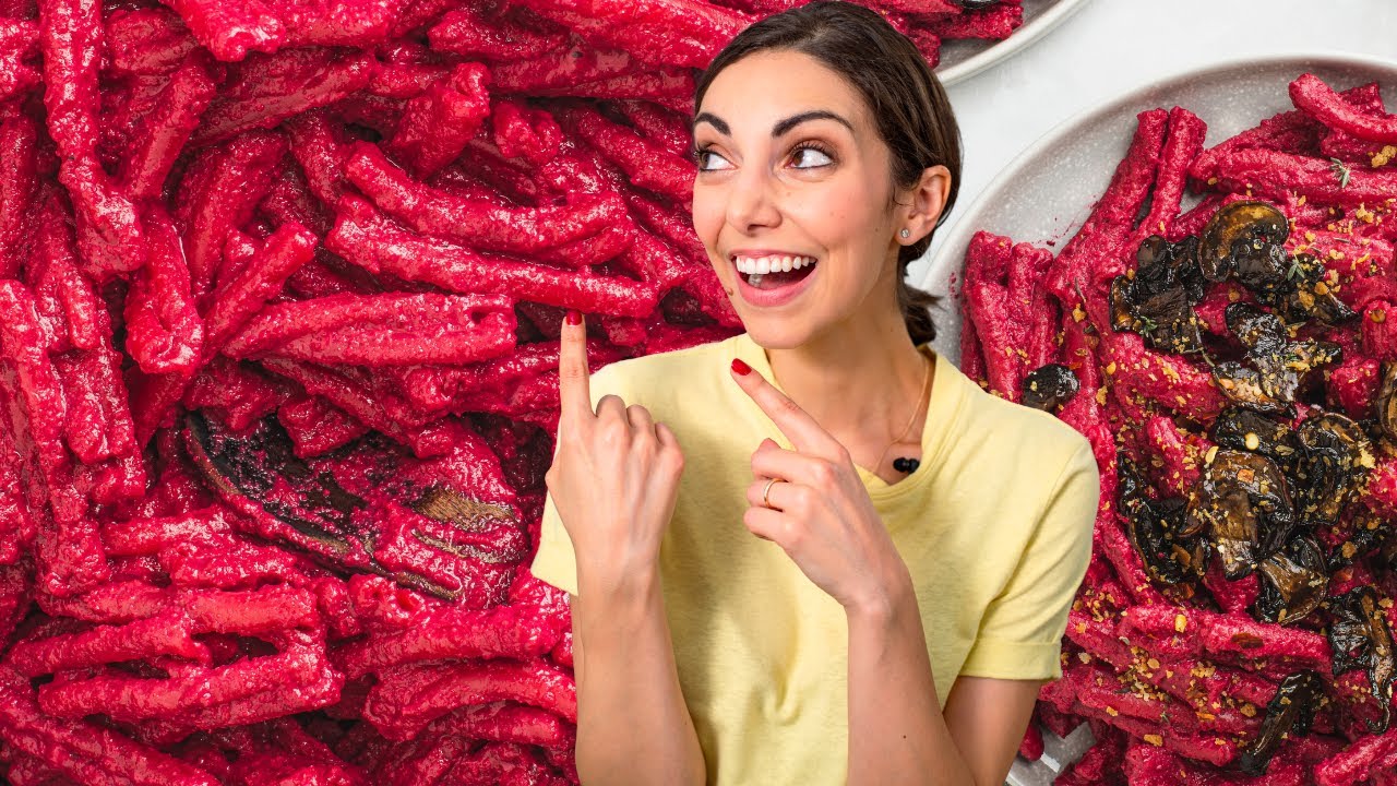 Hot Pink Pasta! Spicy Beet Pasta with SMOKY Mushrooms